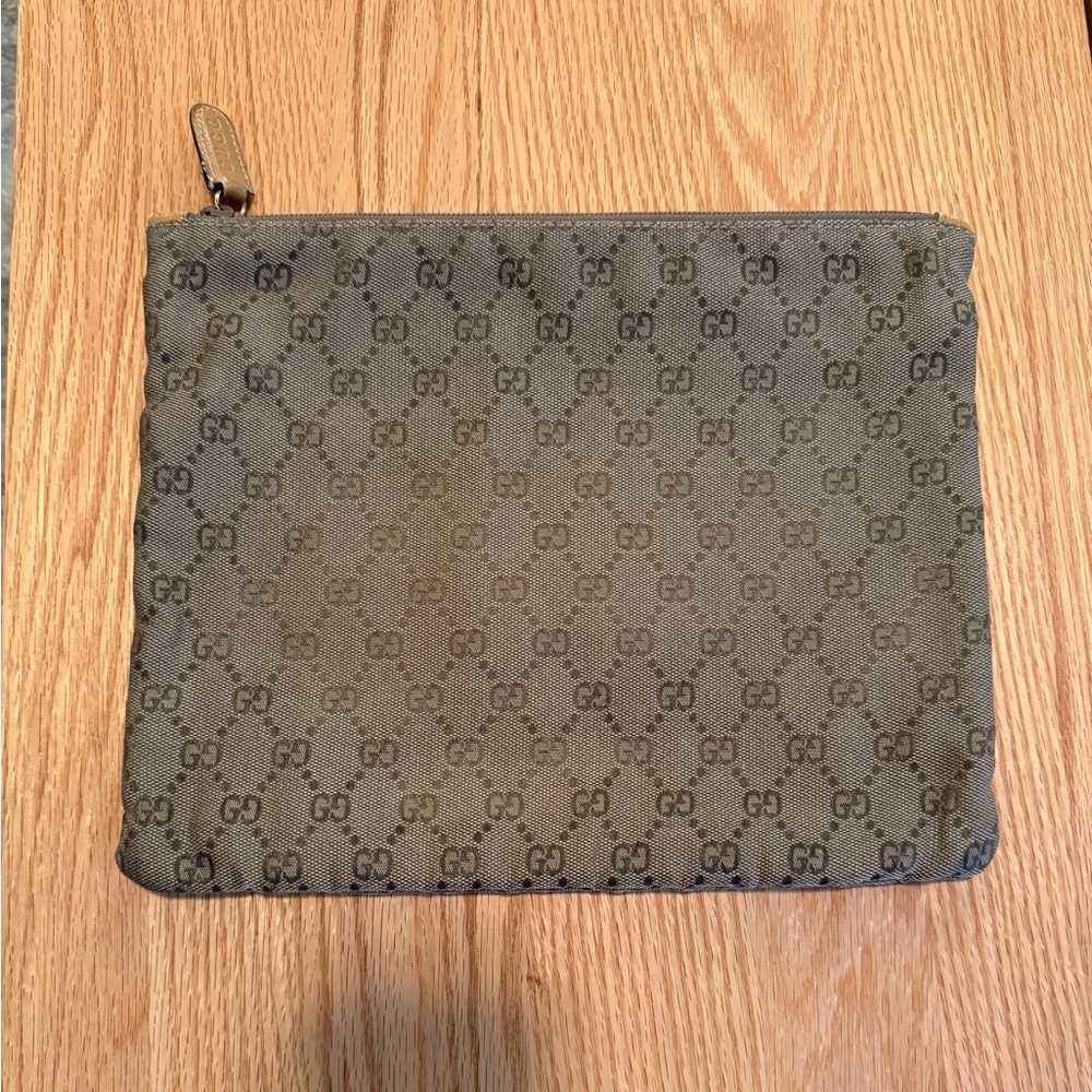 Vintage Gucci GG Monogram Canvas Zip Pouch Clutch